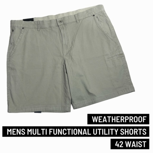 weatherproof mens khaki multi functional utility shorts size 42 waist 10 inseam - Picture 1 of 9